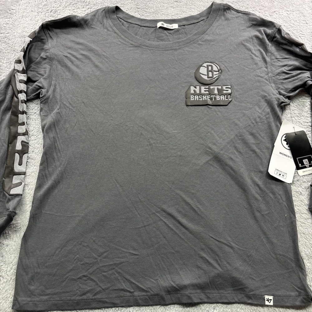 Brooklyn Nets NBA '47 Long Sleeve Tshirt Women's Medium Bubble Letters